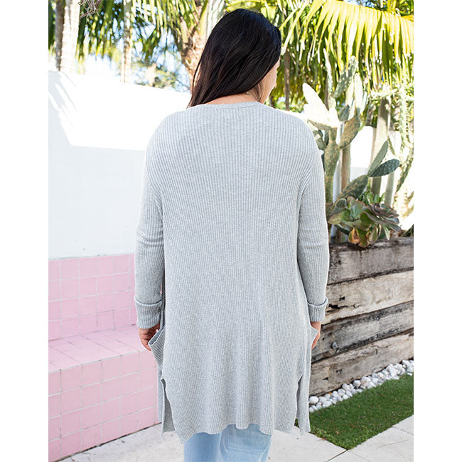 Freez Ribbed Cardi - Grey