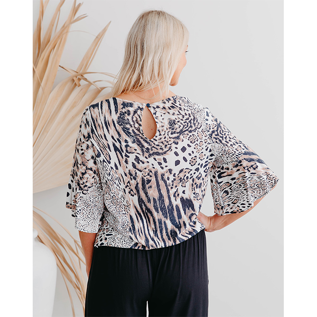Freez Tie Top Beige Animal Print