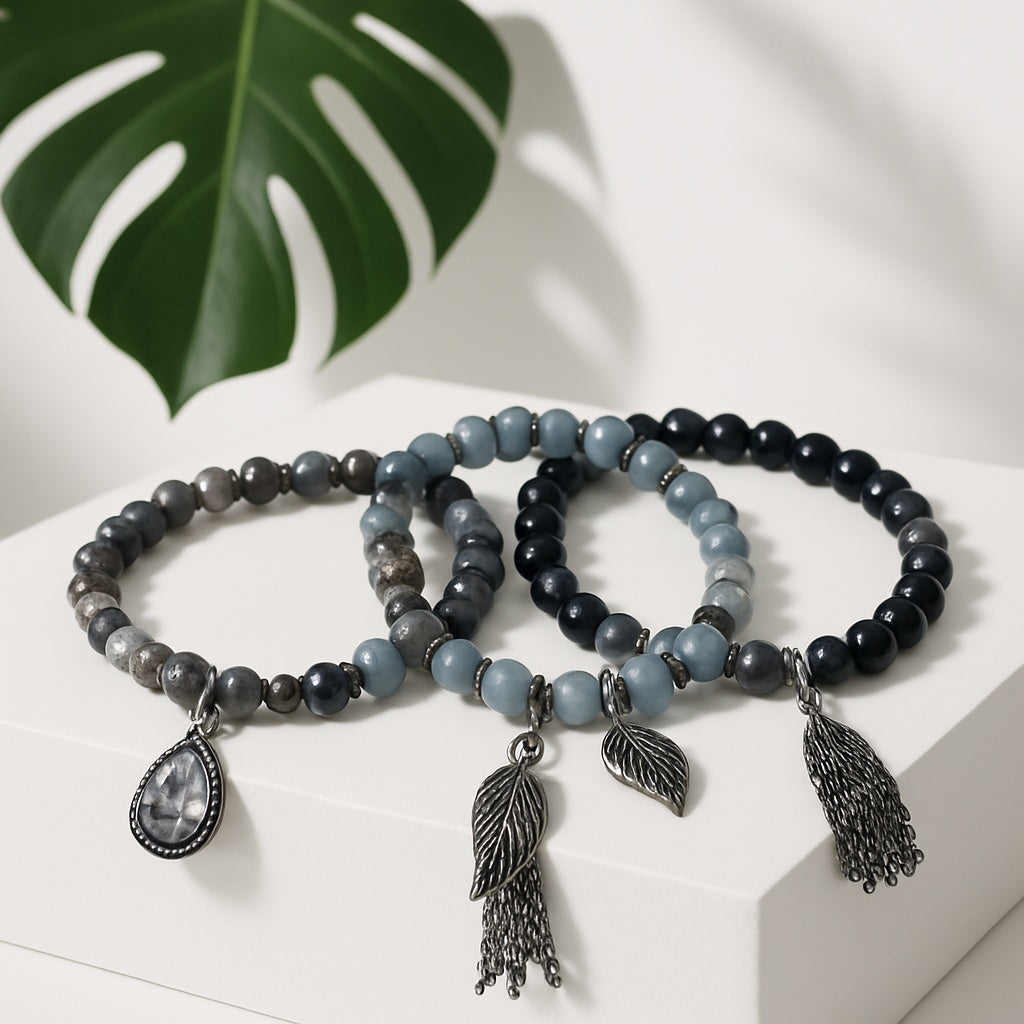 Avon Nadia Hematite Stretch Bracelet Set