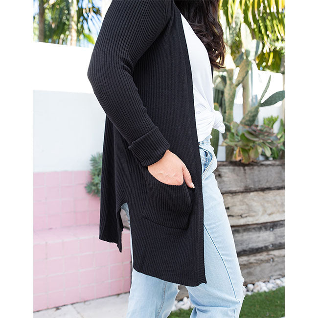 Freez Ribbed Cardi - Black