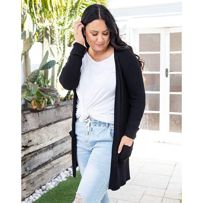 Freez Ribbed Cardi - Black