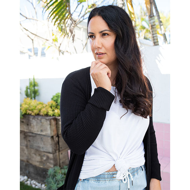 Freez Ribbed Cardi - Black