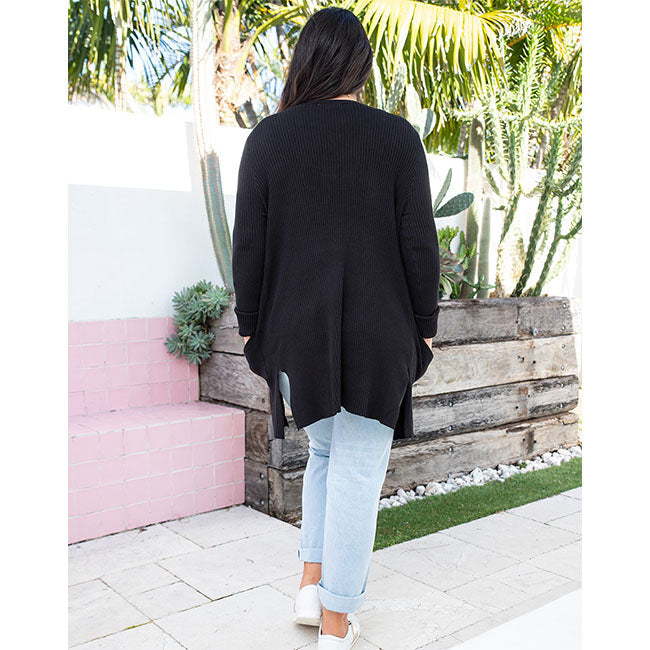 Freez Ribbed Cardi - Black