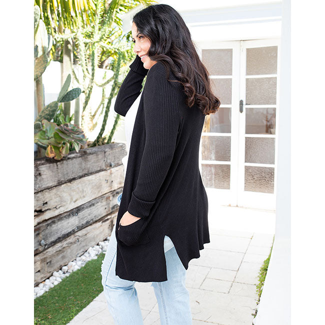 Freez Ribbed Cardi - Black