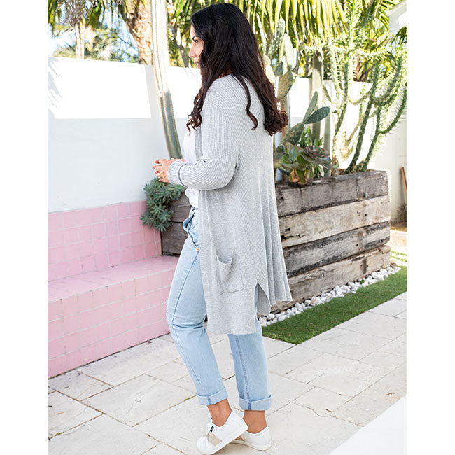 Freez Ribbed Cardi - Grey