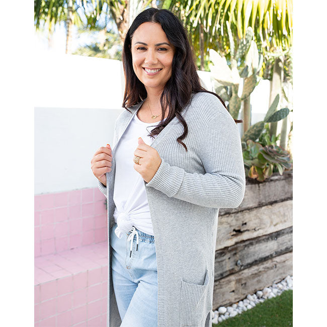 Freez Ribbed Cardi - Grey