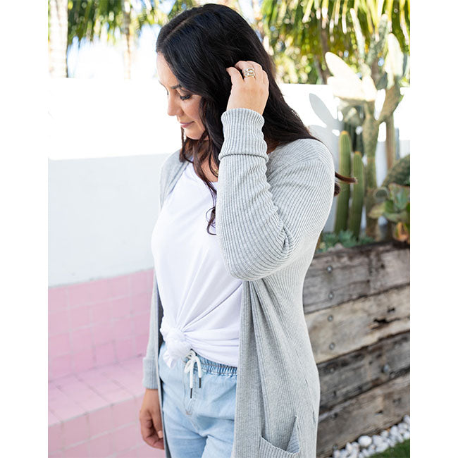 Freez Ribbed Cardi - Grey