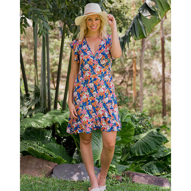 Freez Wrap Dress - Blue/Pink