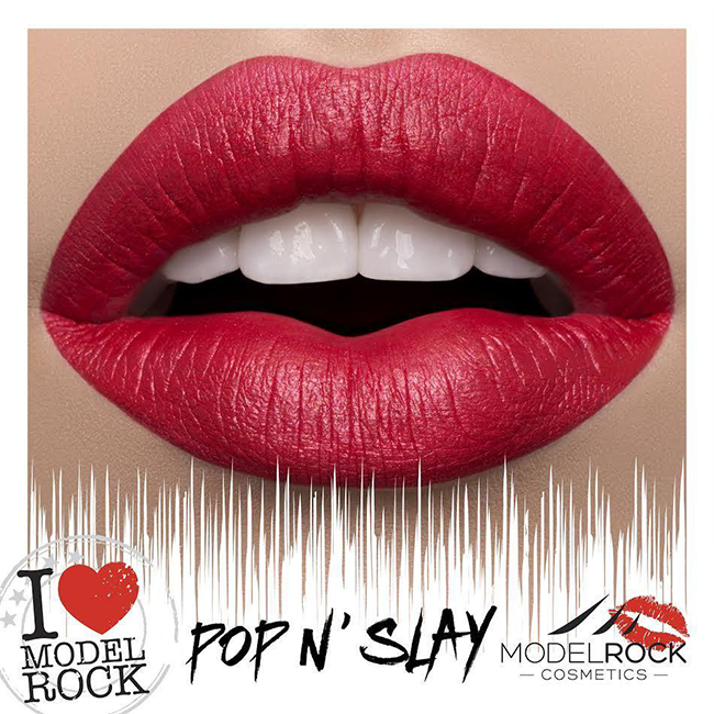 Modelrock Mega Modern Metals Liquid Lipstick shade Pop n Slay vibrant metallic red-pink