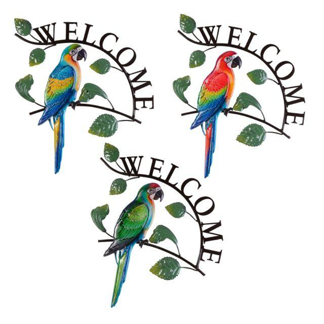 Parrot Metal Welcome Wall Plaque