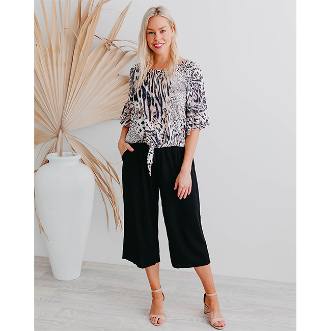 Freez Tie Top Beige Animal Print