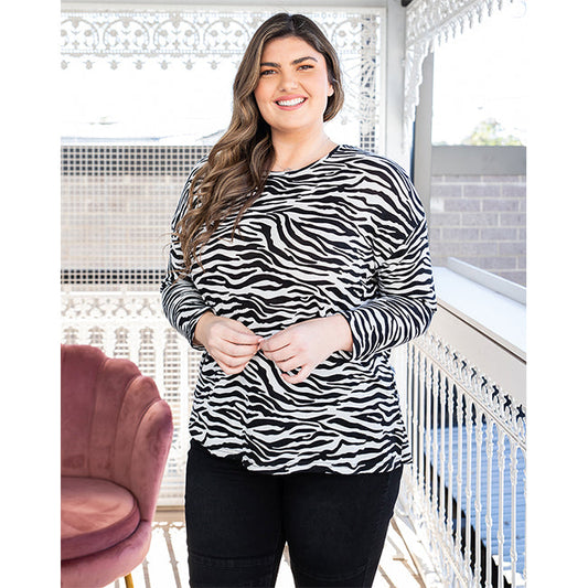Freez Zebra Print Slouch Top