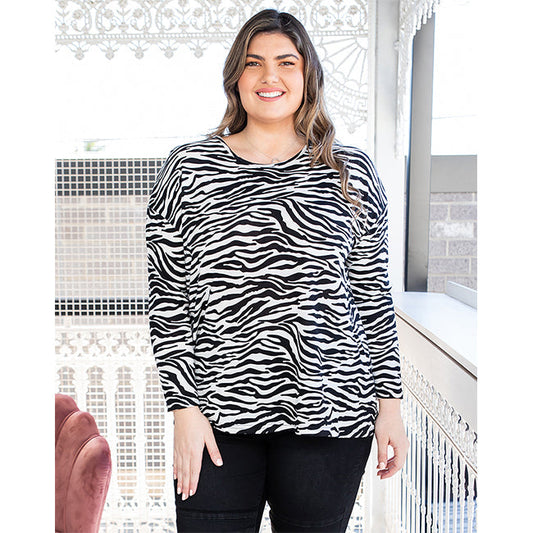 Freez Zebra Print Slouch Top